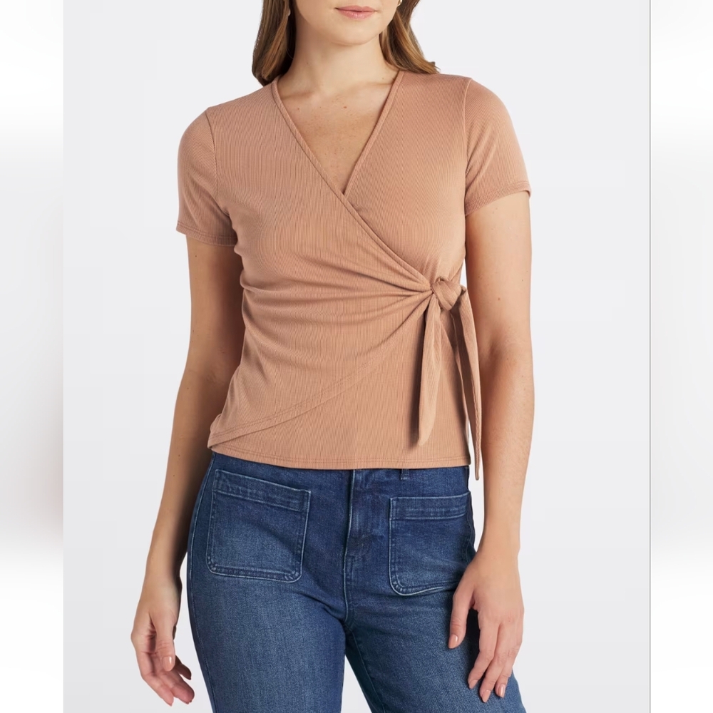 Gilli Side Tie Tan Wrap Top